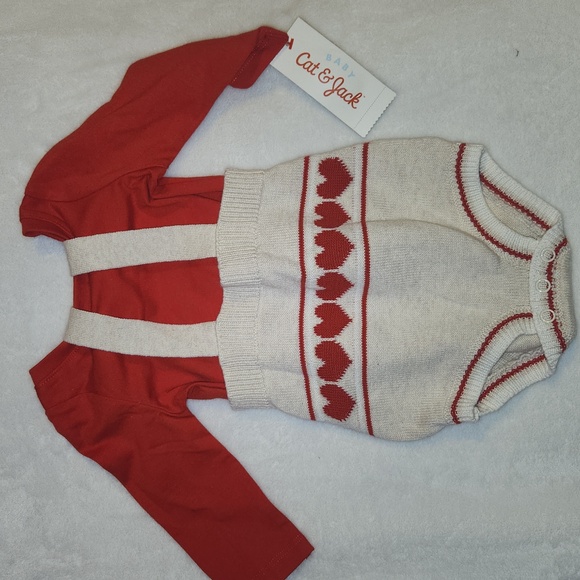 CAT & JACK, Baby Valentine's Heart Suspender Outfit And Heart Print Outfit Set - Picture 4 of 4